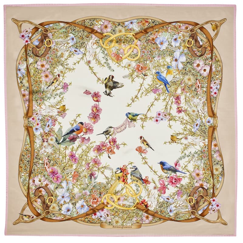 Aspinal of London Edwardian Garden Silk Scarf in Putty Pure Silk Twill