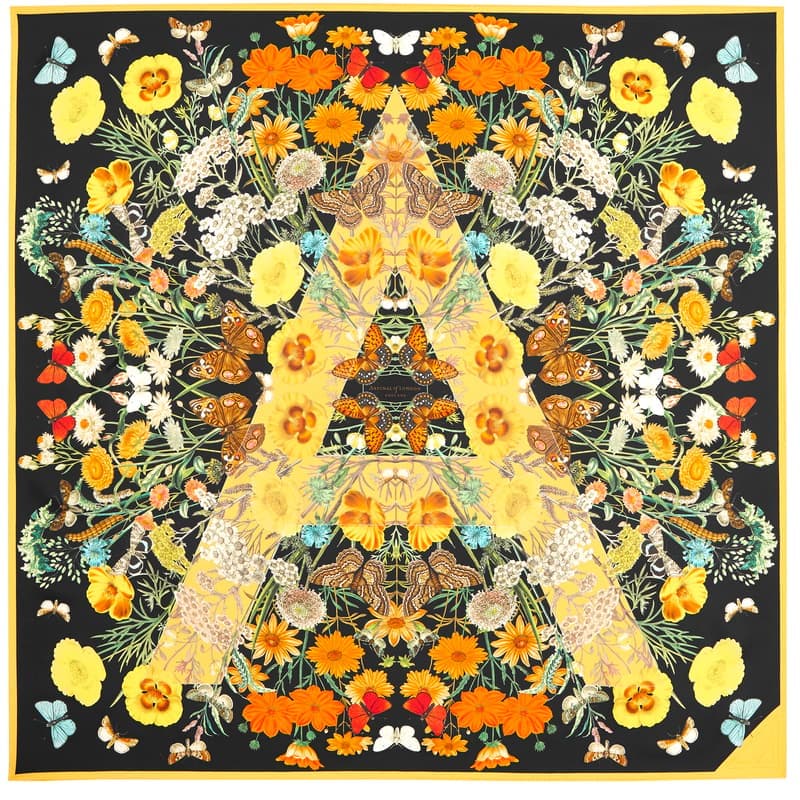 Aspinal of London Botanical 'A' Silk Scarf in Black & Gold