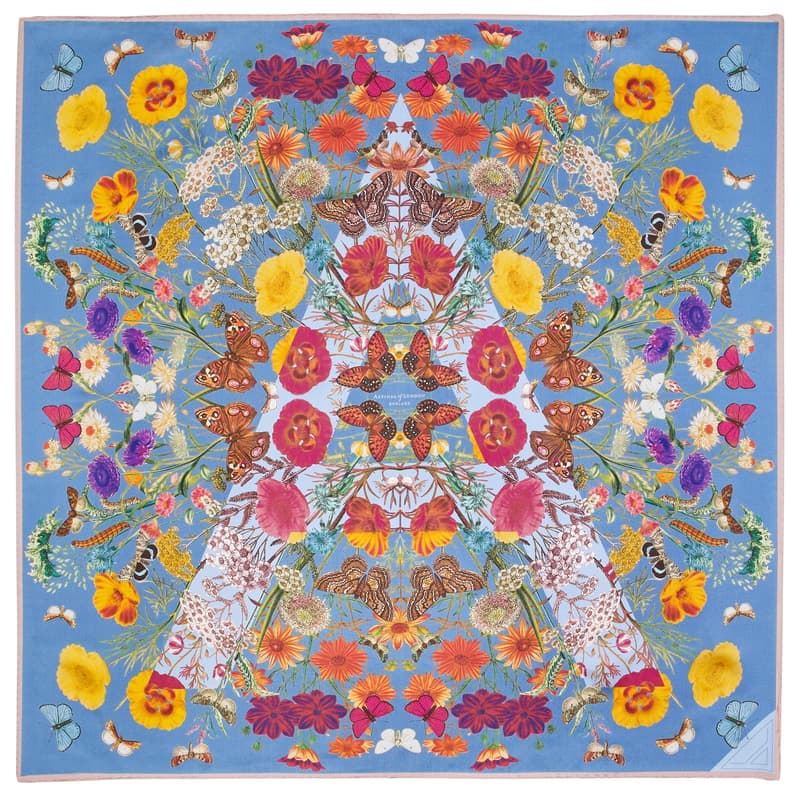Aspinal of London Botanical 'A' Silk Scarf in Bluebird