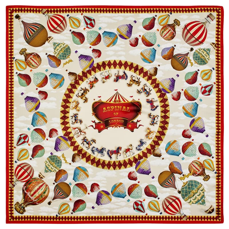 Aspinal of London Hot Air Balloon Silk Scarf in Red Pure Silk Twill