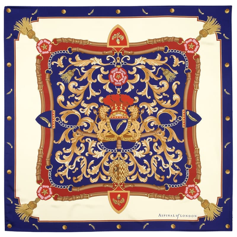 Aspinal of London Signature Shield Silk Scarf in Blue