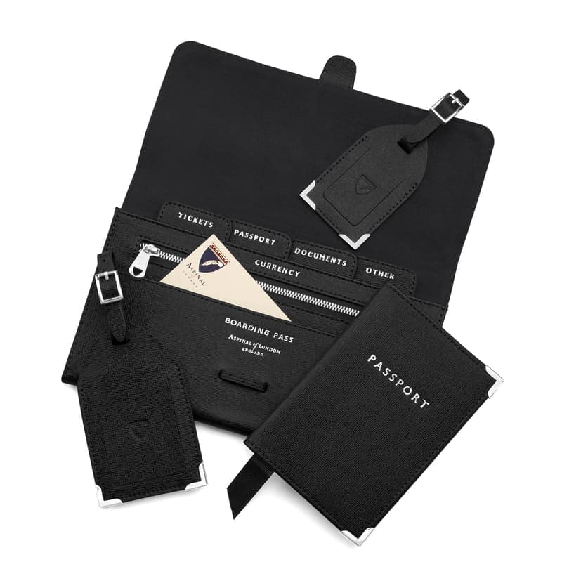 Aspinal of London Travel Collection in Black Saffiano
