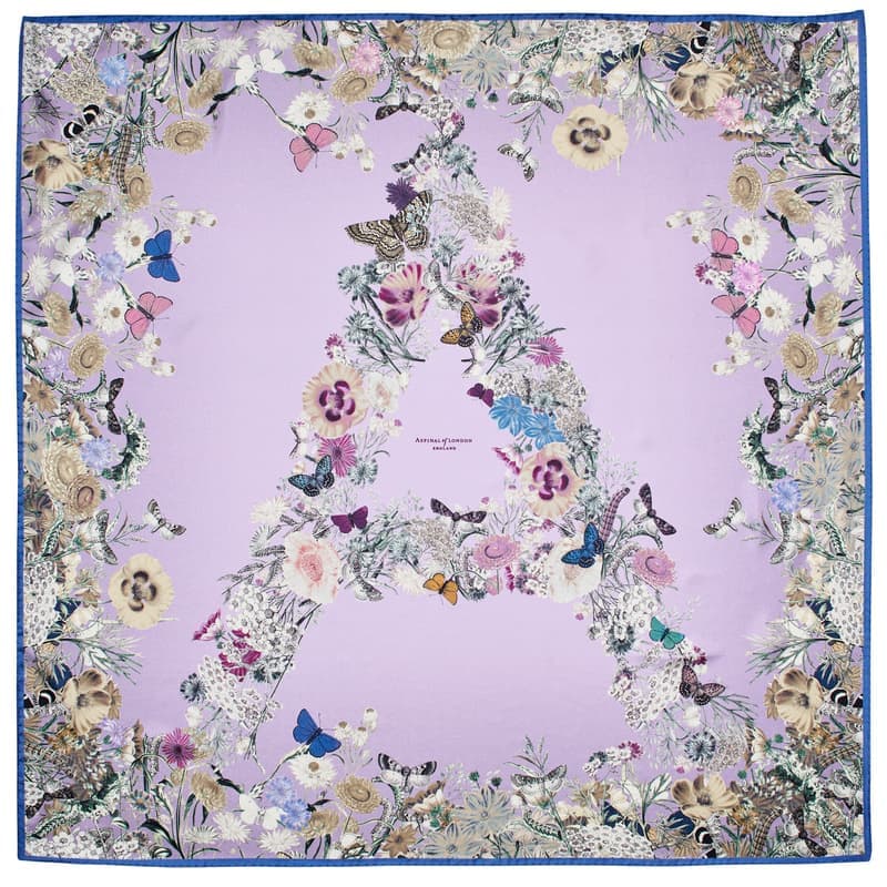 Aspinal of London Ombre 'A' Floral Silk Scarf in English Lavender Pure Silk