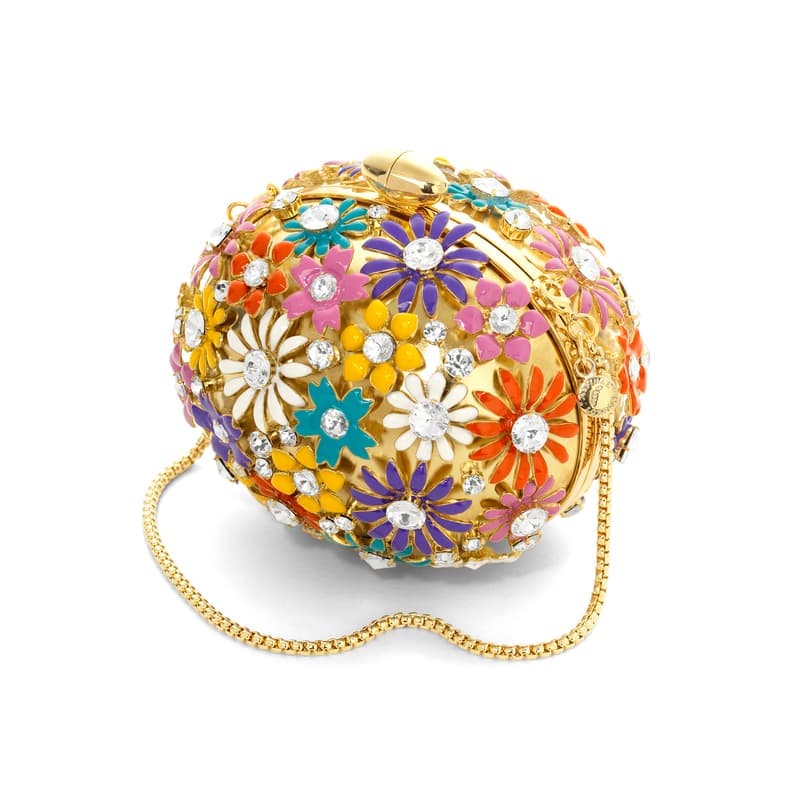 Aspinal of London Embellished Floral Egg Clutch in Multi-Coloured Enamel