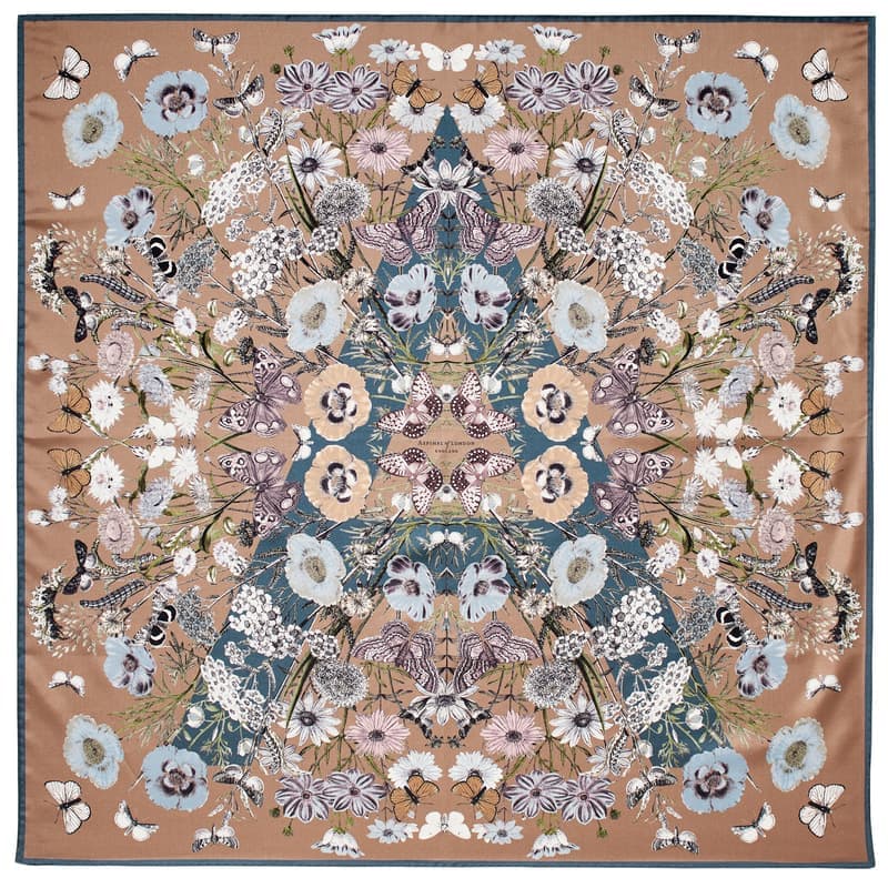 Aspinal of London Botanical 'A' Silk Scarf in Latte Pure Silk