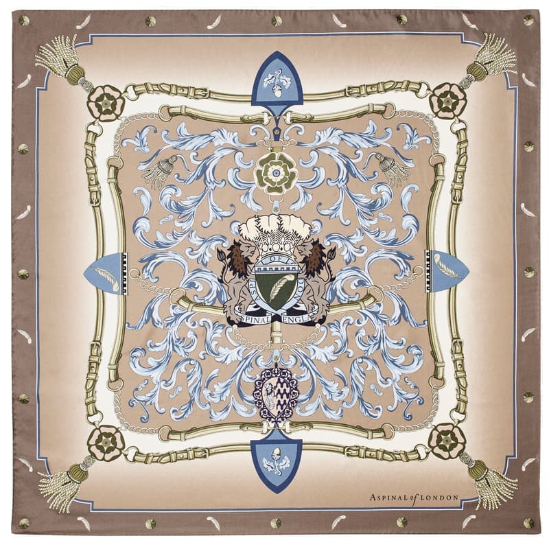 Aspinal of London Signature Shield Silk Scarf in Latte Pure Silk