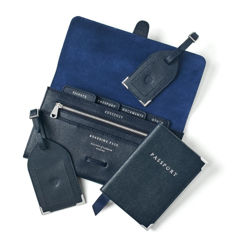 Aspinal of London Travel Collection in Navy Saffiano