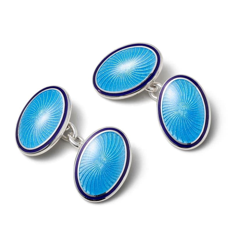 Aspinal of London Vitreous Enamel Cufflinks in Navy & Opal Blue