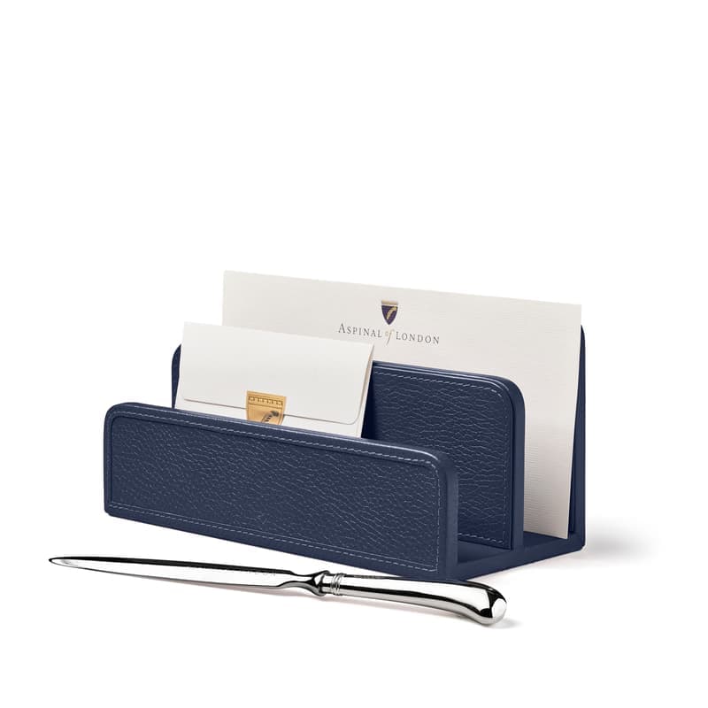 Aspinal of London Letter Rack in Navy Pebble