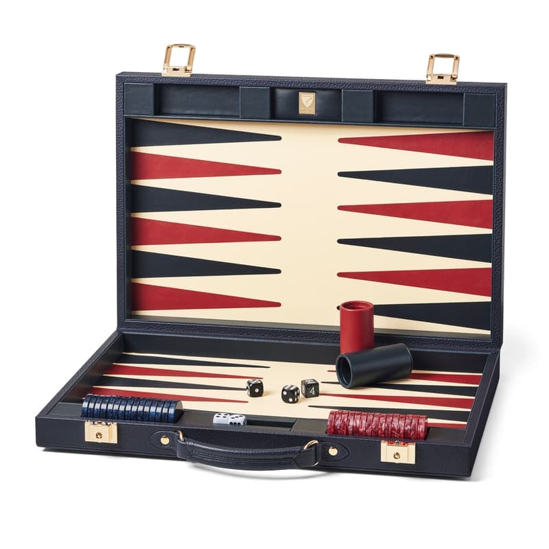 Aspinal of London 17-inch Backgammon Set in Navy Pebble