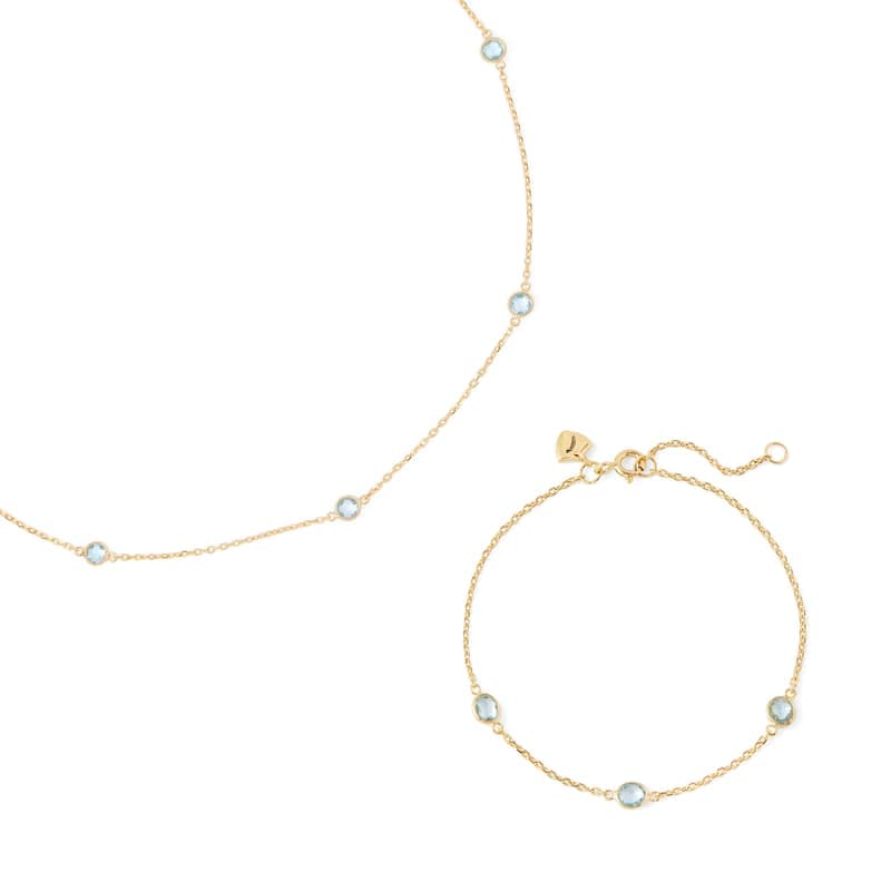 Aspinal of London Gemstone Necklace & Bracelet Set in Swiss Blue Topaz & 18ct Gold Vermeil