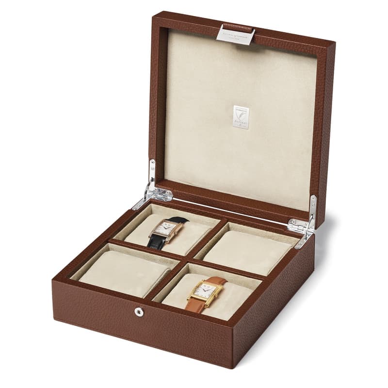 Aspinal of London Reporter Four Piece Watch Box in Tobacco Pebble