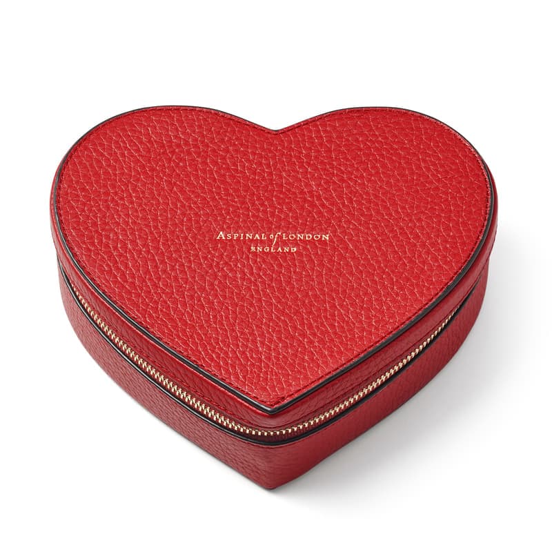 Aspinal of London Large Heart Jewellery Case in Cardinal Red Pebble