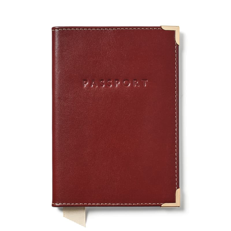 Aspinal of London Passport Cover in Smooth Cognac with Espresso Suede