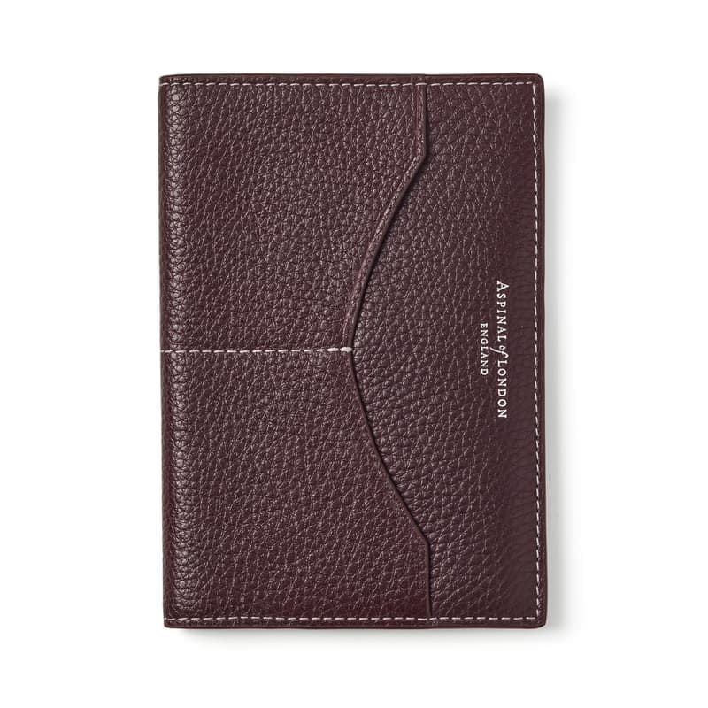 Aspinal of London Hudson Passport Cover in Wine Milled Pebble