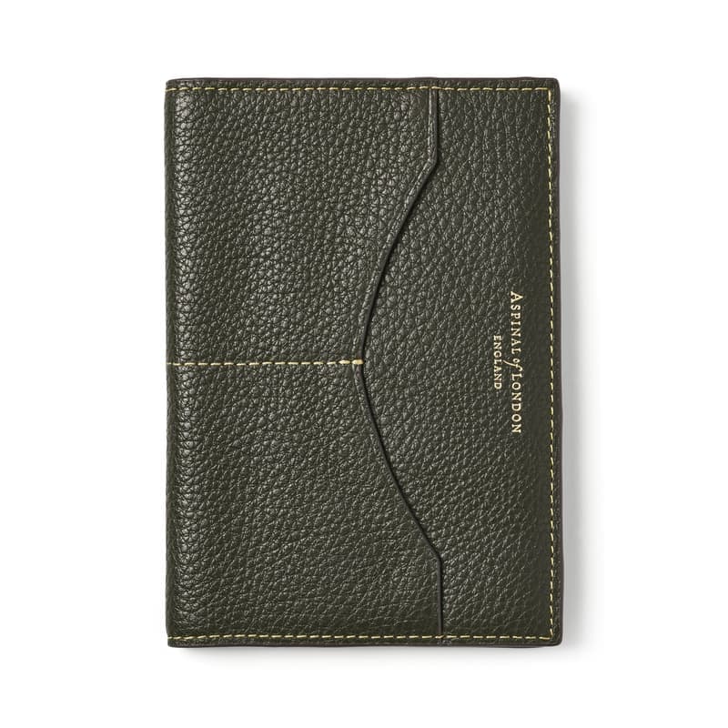 Aspinal of London Hudson Passport Cover in Forest Green Milled Pebble