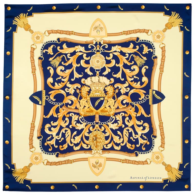 Aspinal of London Signature Shield Silk Scarf in Navy