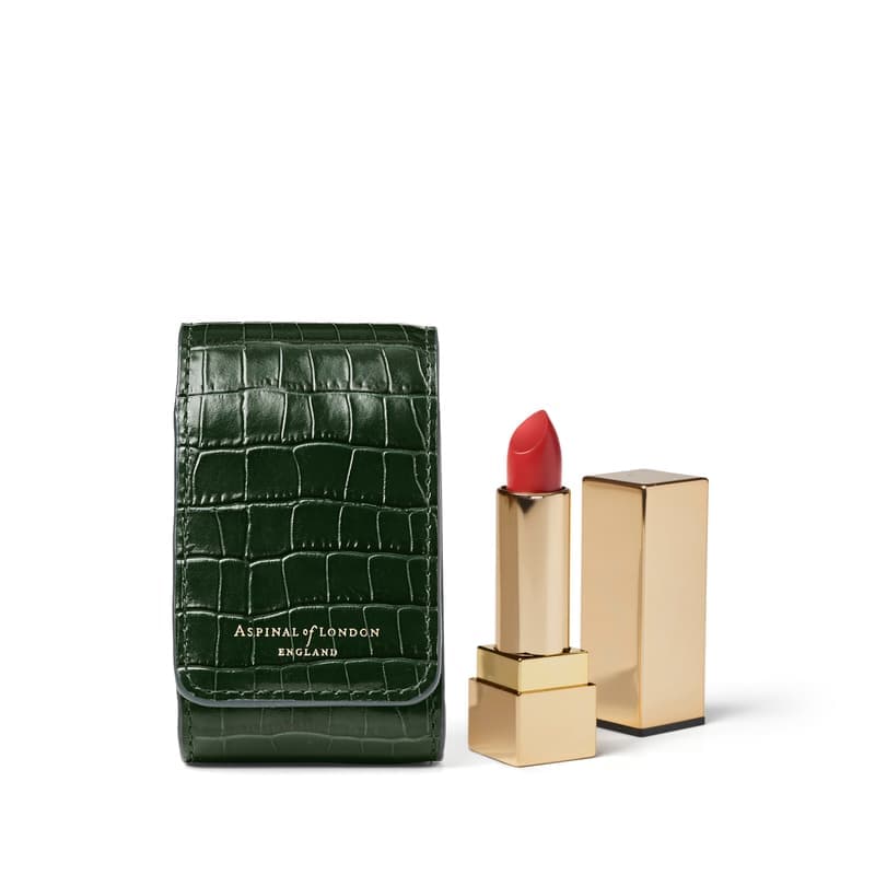 Aspinal of London Duo Lipstick Case in Deep Shine Evergreen Small Croc