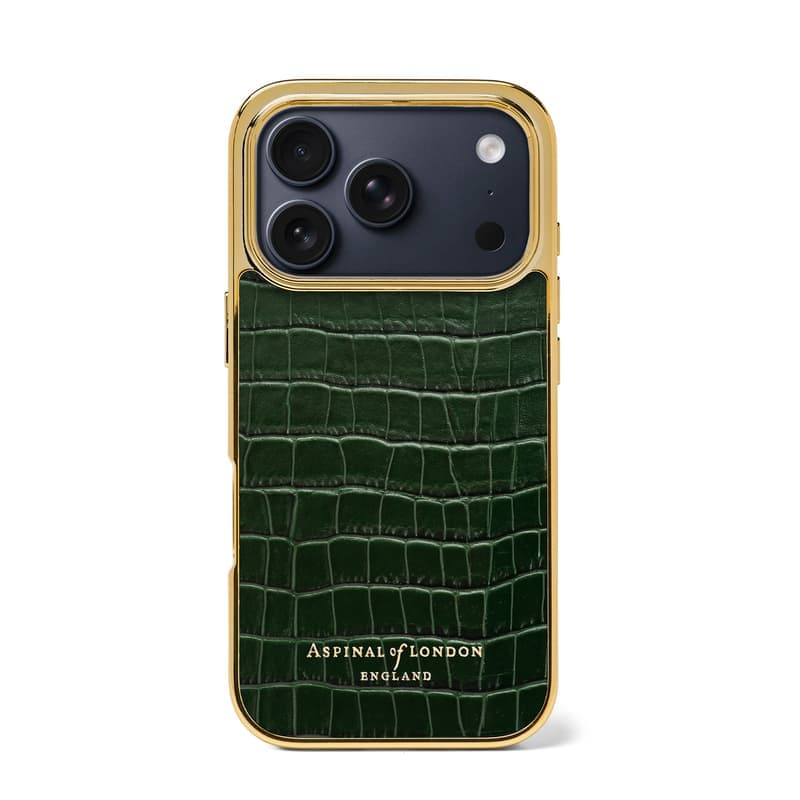 Aspinal of London iPhone 17 Pro Case in Deep Shine Evergreen Small Croc