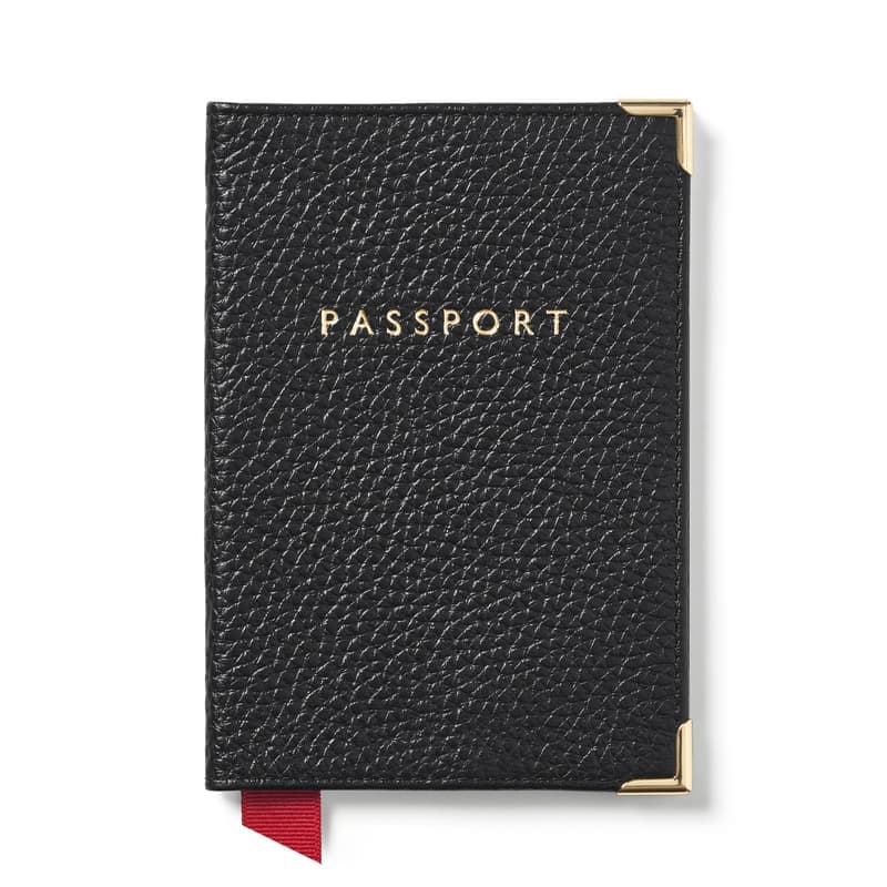 Aspinal of London Passport Cover in Black Pebble