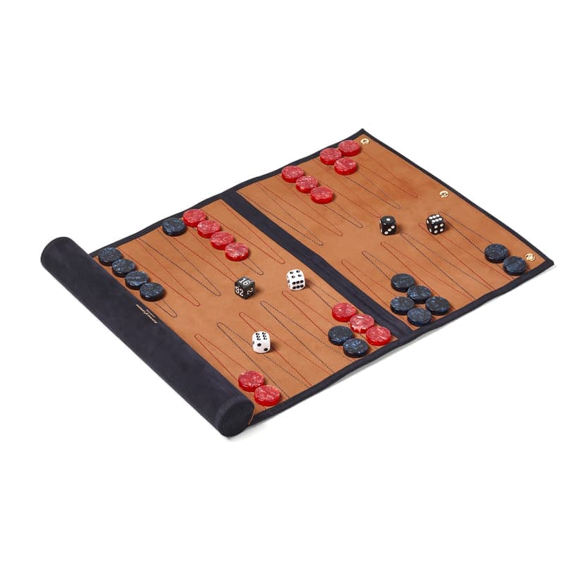 Aspinal of London Travel Backgammon Set in Navy & Cappucino Suede