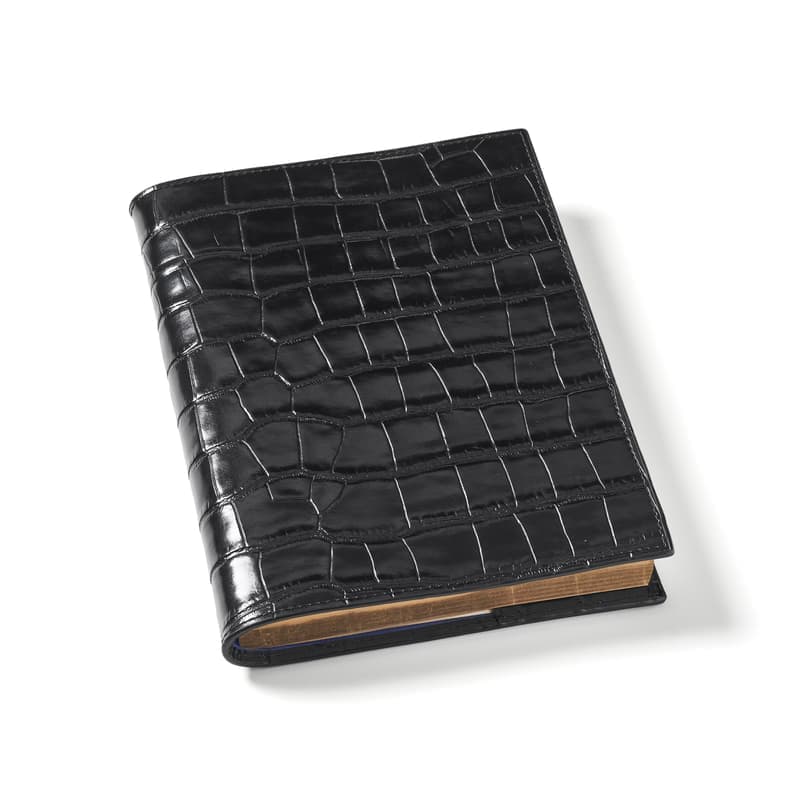 Aspinal of London A5 Refillable Luxury Journal in Deep Shine Black Croc