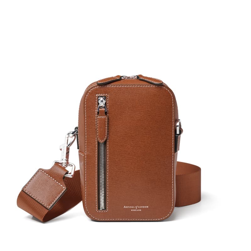 Aspinal of London Reporter North South in Chestnut Tan Saffiano