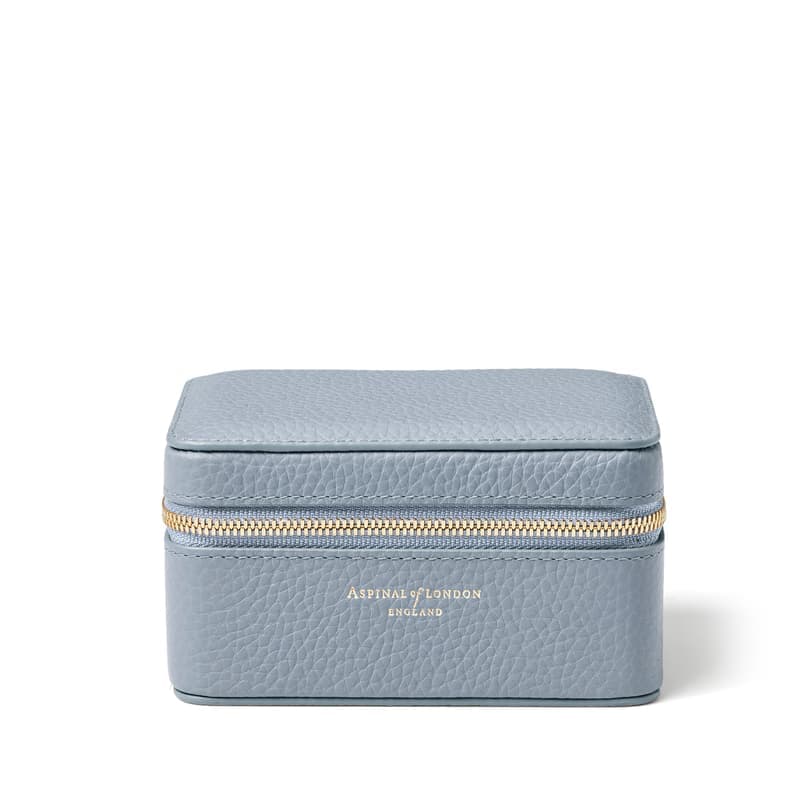 Aspinal of London Travel Watch & Ring Box in Sky Blue Pebble