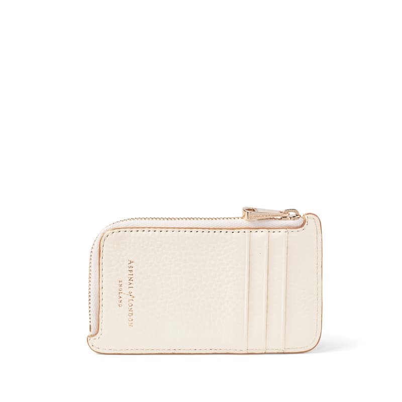 Aspinal of London Zipped Coin & Card Holder in Ivory Pebble