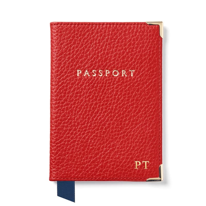 Aspinal of London Passport Cover in Cardinal Red Pebble