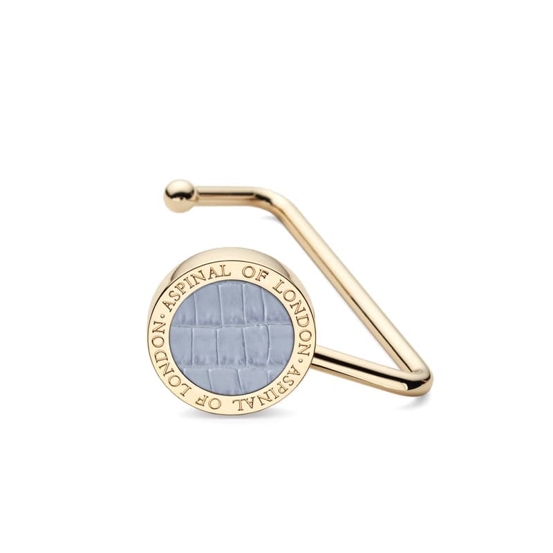 Aspinal of London Handbag Hook in Deep Shine Sky Blue Small Croc