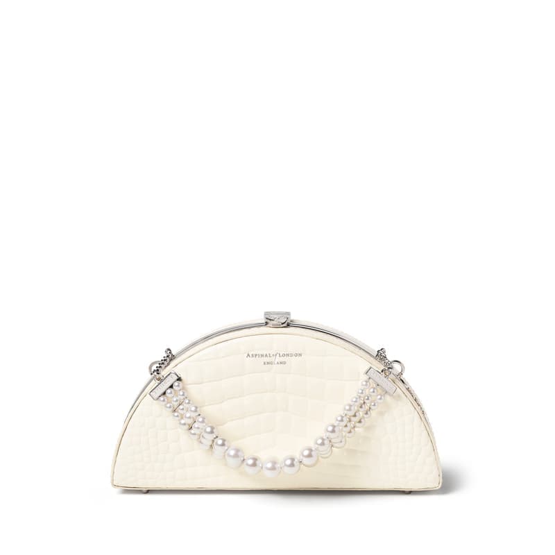 Aspinal of London Luna Clutch Bag in Ivory Patent Croc