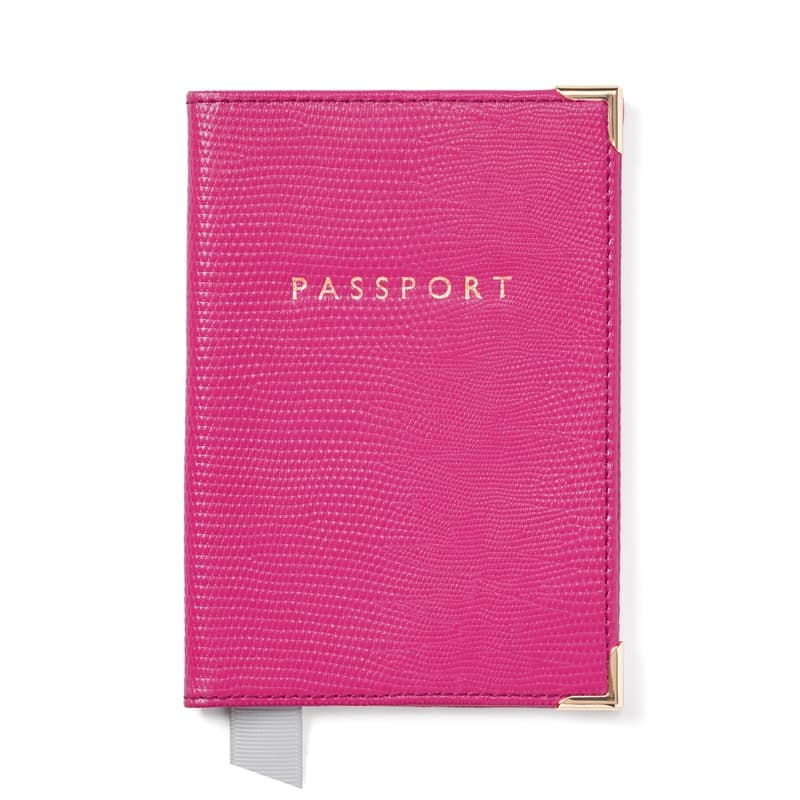 Aspinal of London Passport Cover in Penelope Pink Silk Lizard