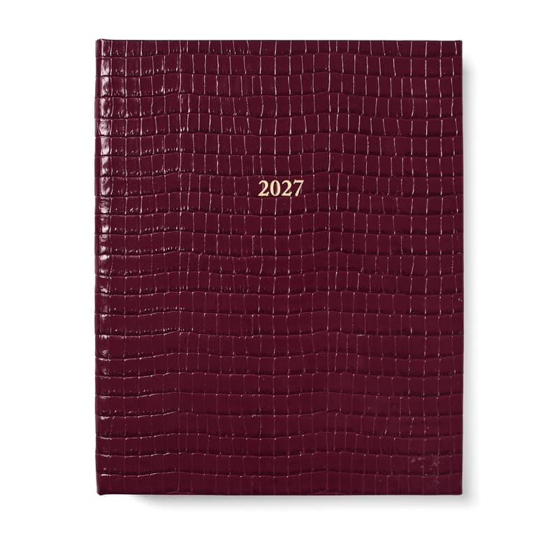 Aspinal of London 2027 A4 Week to View Diary in Deep Shine Garnet Small Croc