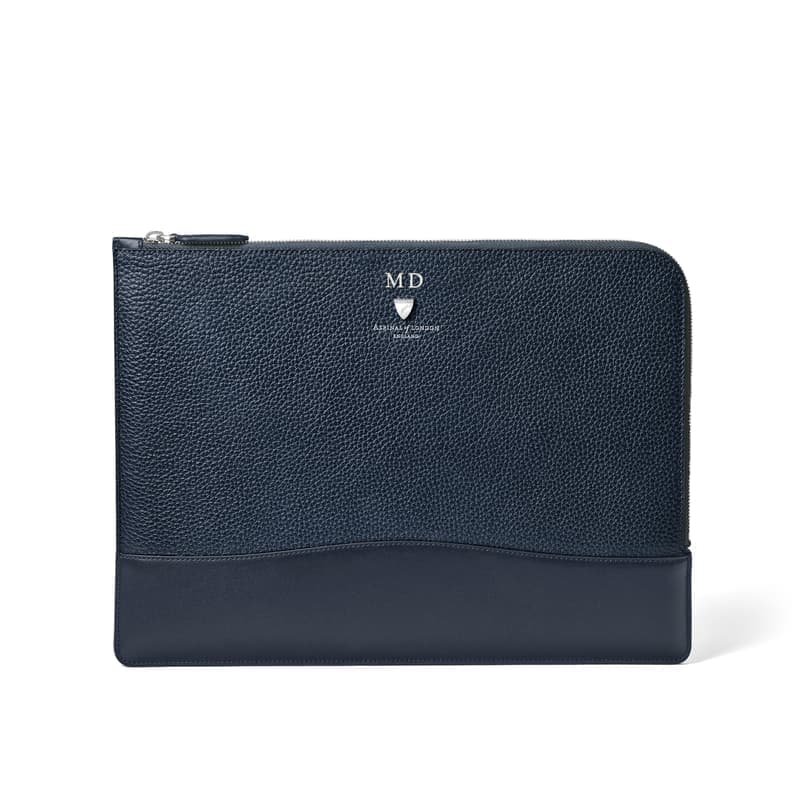 Aspinal of London City Leather Folio Case in Navy Pebble