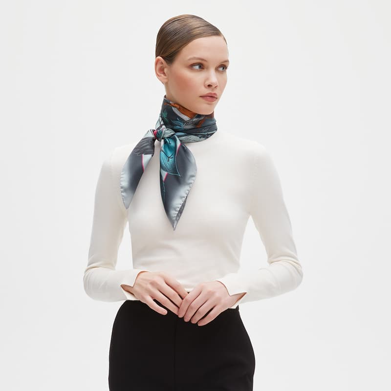 Aspinal of London Robin Silk Scarf in Midnight Blue