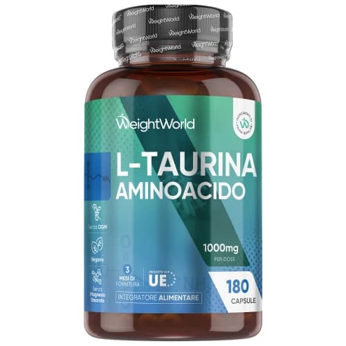 L-Taurina 1000mg - 3 Mesi 180 Capsule Vegane, Aminoacidi Essenziali per Pre e Post Workout - Supporta Energia, Recupero Muscolare e Perdita di Peso
