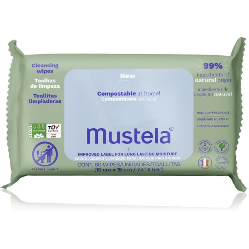 Mustela Compostable at Home Cleansing Wipes toalhitas de limpeza com perfume para bebés 0+ 60 un.
