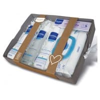 Cesta de bebê cinza - lenços umedecidos + creme balsâmico + colônia + gel de banho macio + leite corporal 1 unidade - Mustela