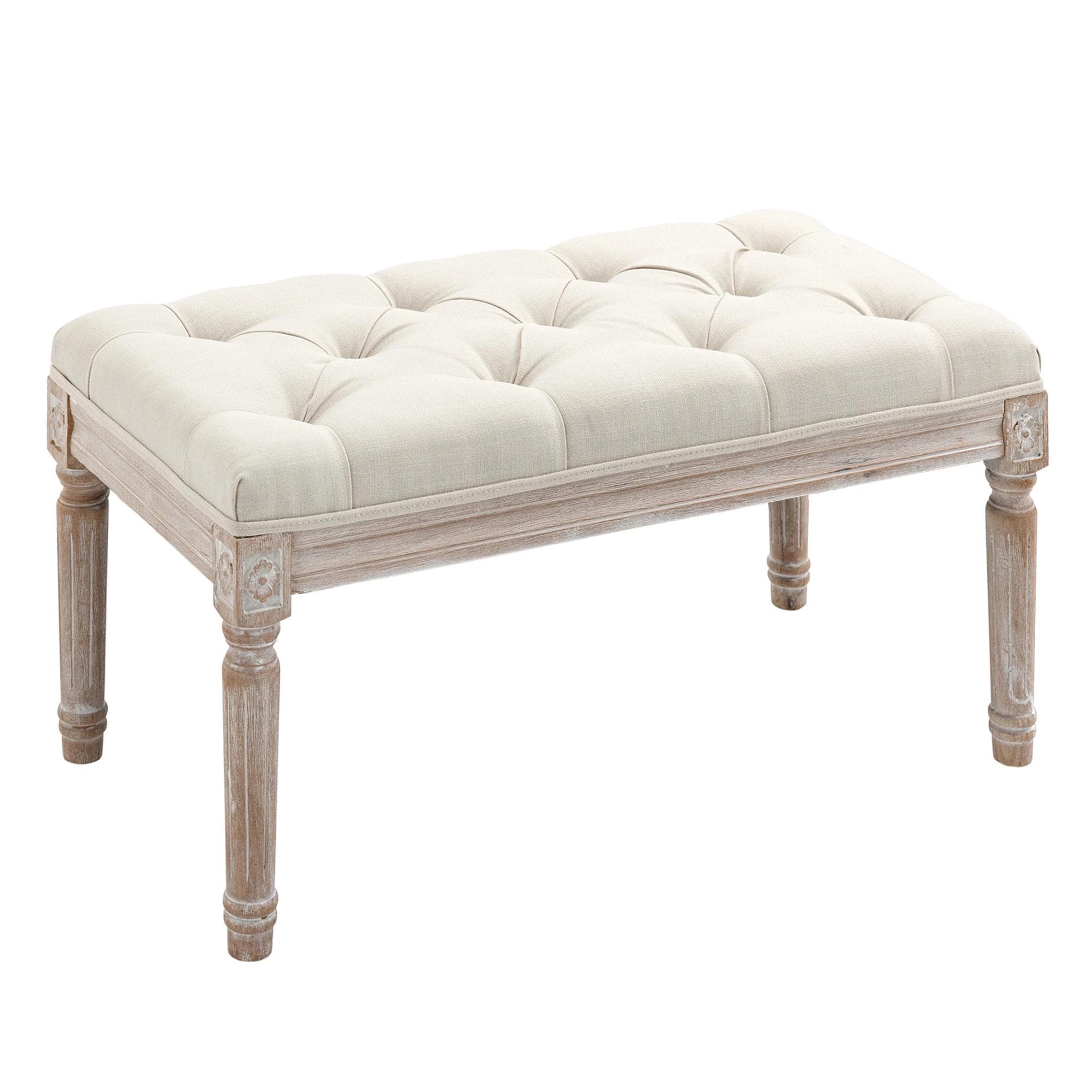 HOMCOM Banco de Pé de Cama Estofado com Assento Acolchoado e Pés de Madeira de Borracha Banco de Estilo Vintage 80x40x41cm Bege Aosom Portugal