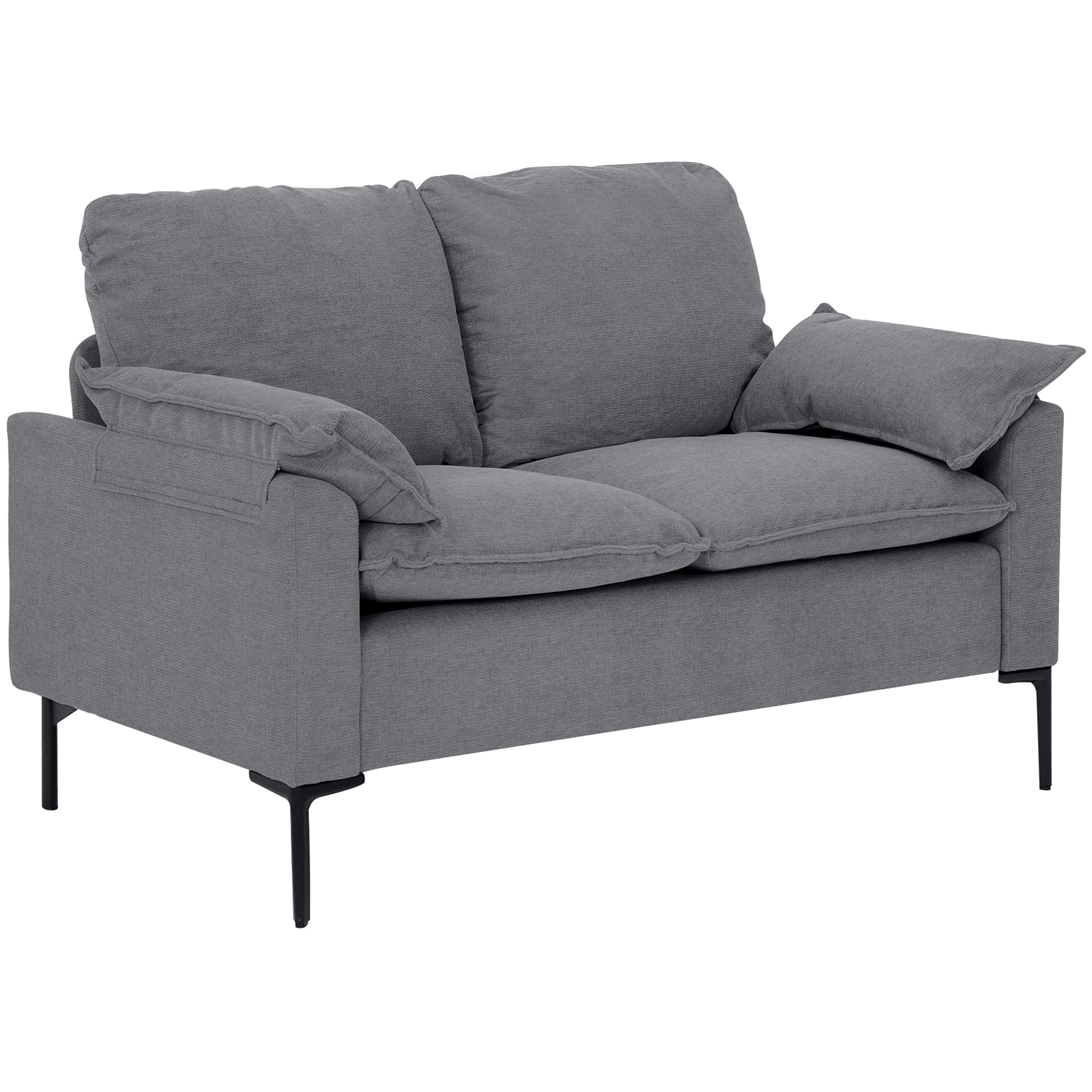 HOMCOM Sofá de 2 Lugares Revestido em Veludo Sofá Moderno com Pés de Metal Apoios de Braços Acolchoados 130x77x84 cm Cinza Aosom Portugal