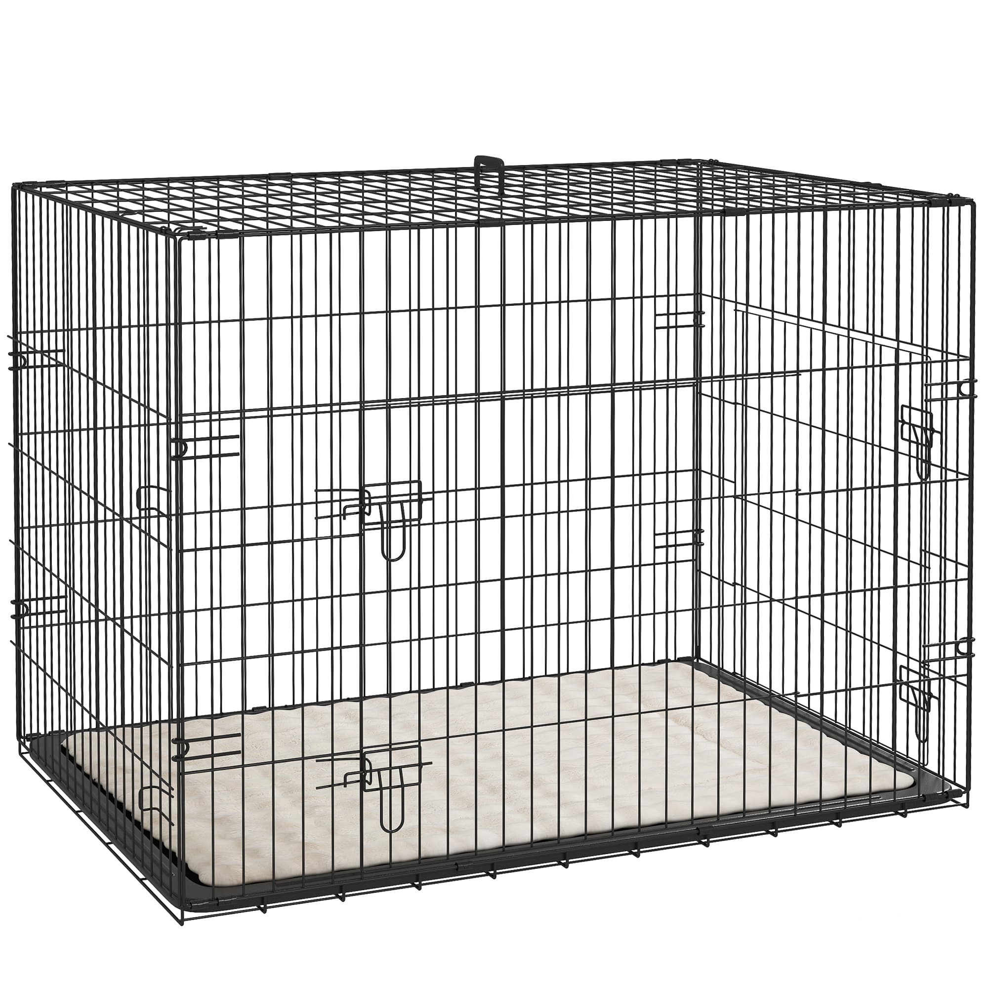 PawHut Gaiola para Cães Caixa de Transporte Dobrável com Alça e Tabuleiro Removível para Cães Almofada Incluída 91x62x68 cm Preto Aosom