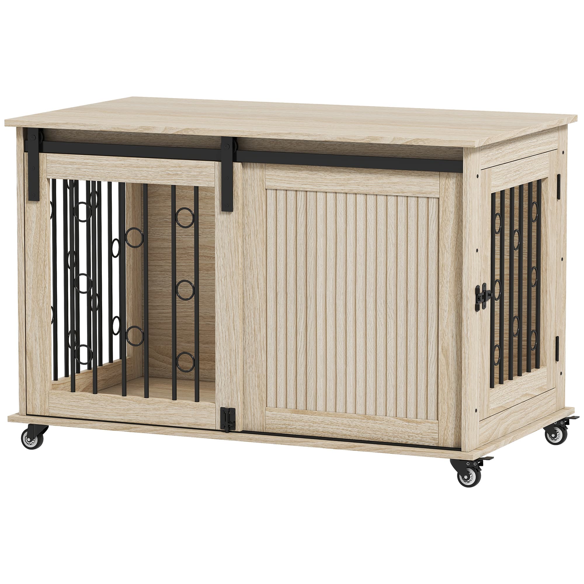 PawHut Móvel Gaiola para Cães com Rodas 2 Portas com Fecho para Cães Médios e Grandes 100x56x65 cm Carvalho Aosom Portugal