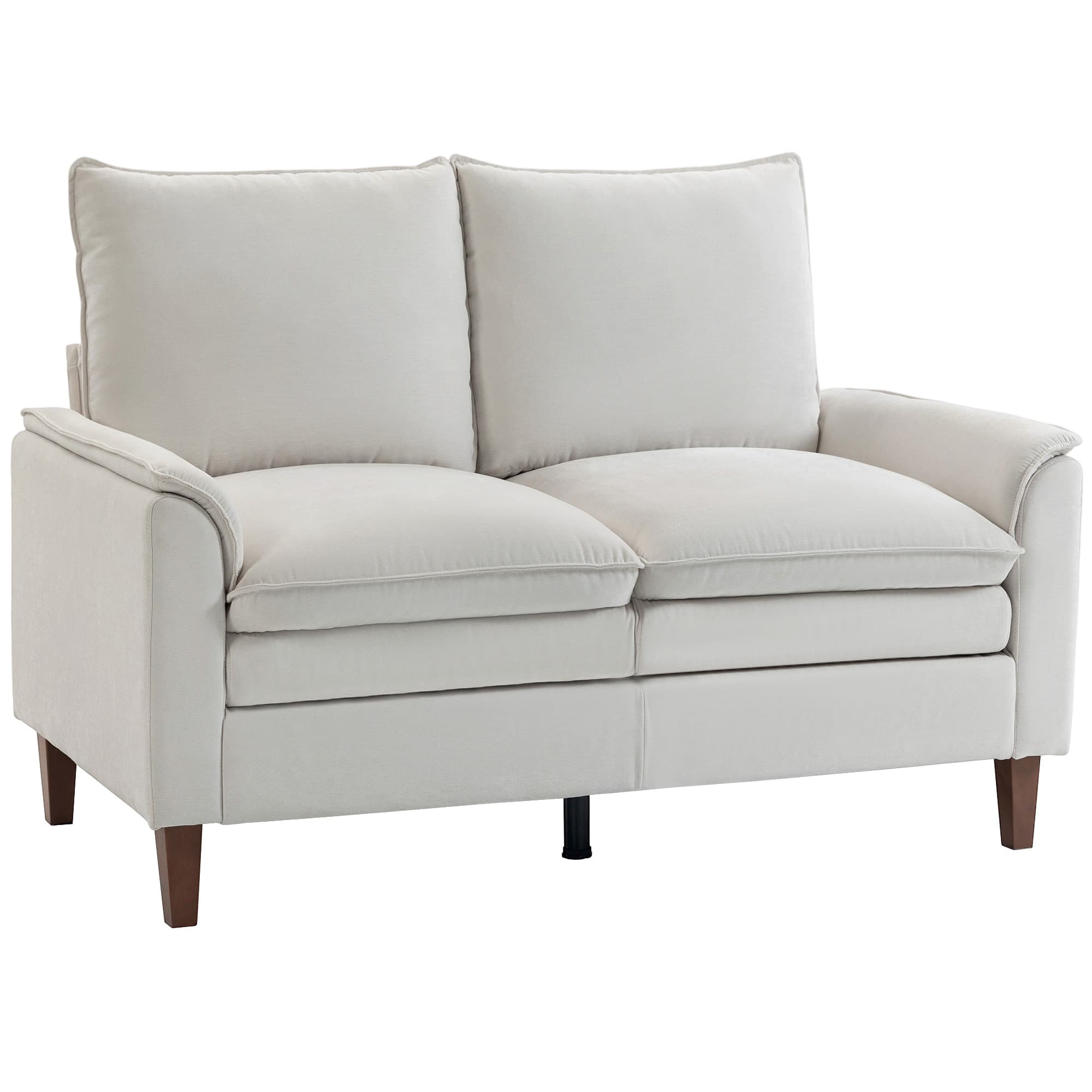 HOMCOM Sofá de 146 cm, 2 lugares, chenille com estofamento de dupla camada, almofadas com molas, assento profundo, encosto alto, creme branco Aosom