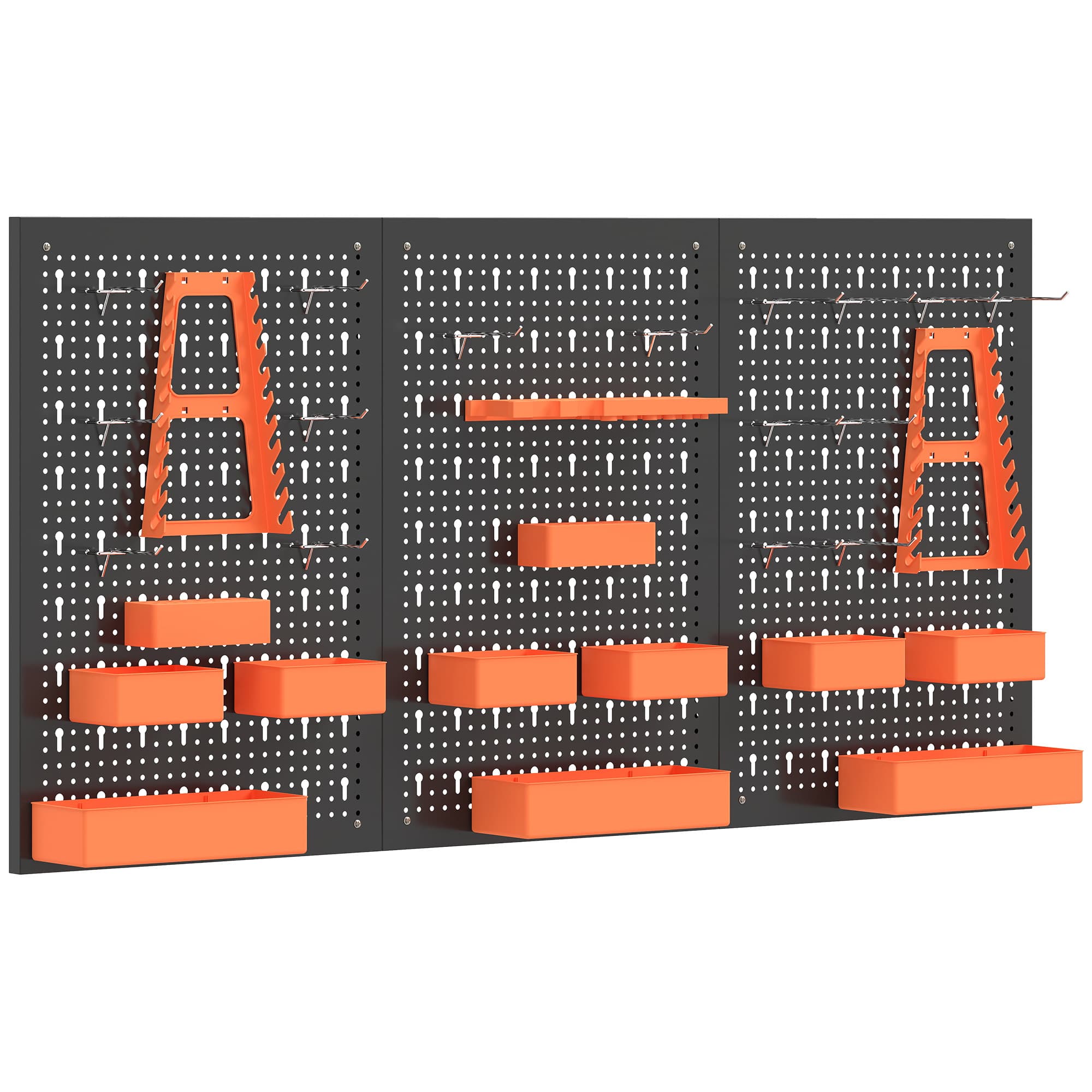 HOMCOM Organizador de Ferramentas de Parede de 33 peças 120x60 cm com Ganchos Contentores e Prateleiras Preto e Laranja Aosom Portugal