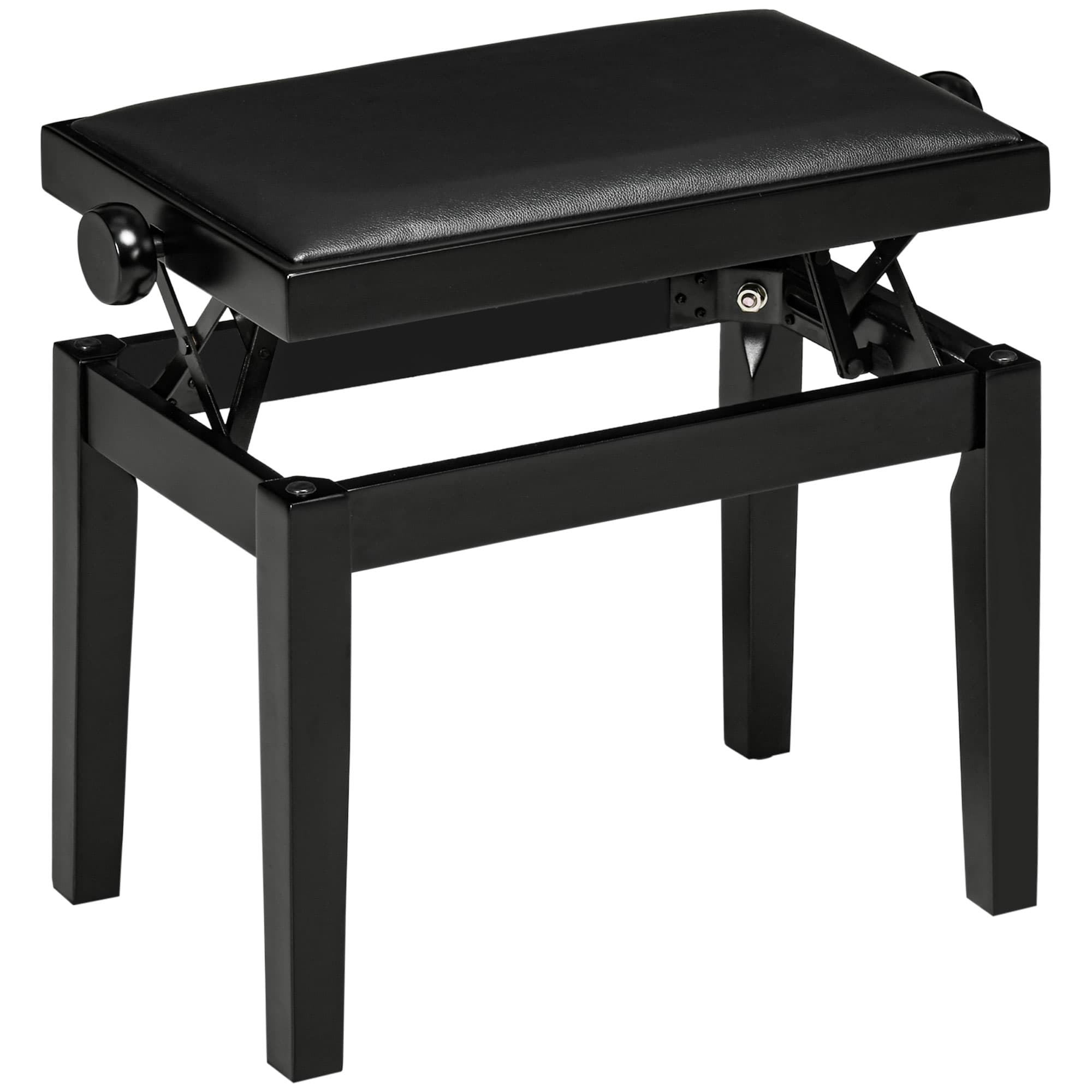 HOMCOM Banco de piano, assento de piano, altura ajustável, acabamento elegante brilhante, couro sintético+madeira de borracha, preto, 63 x 33 x 56