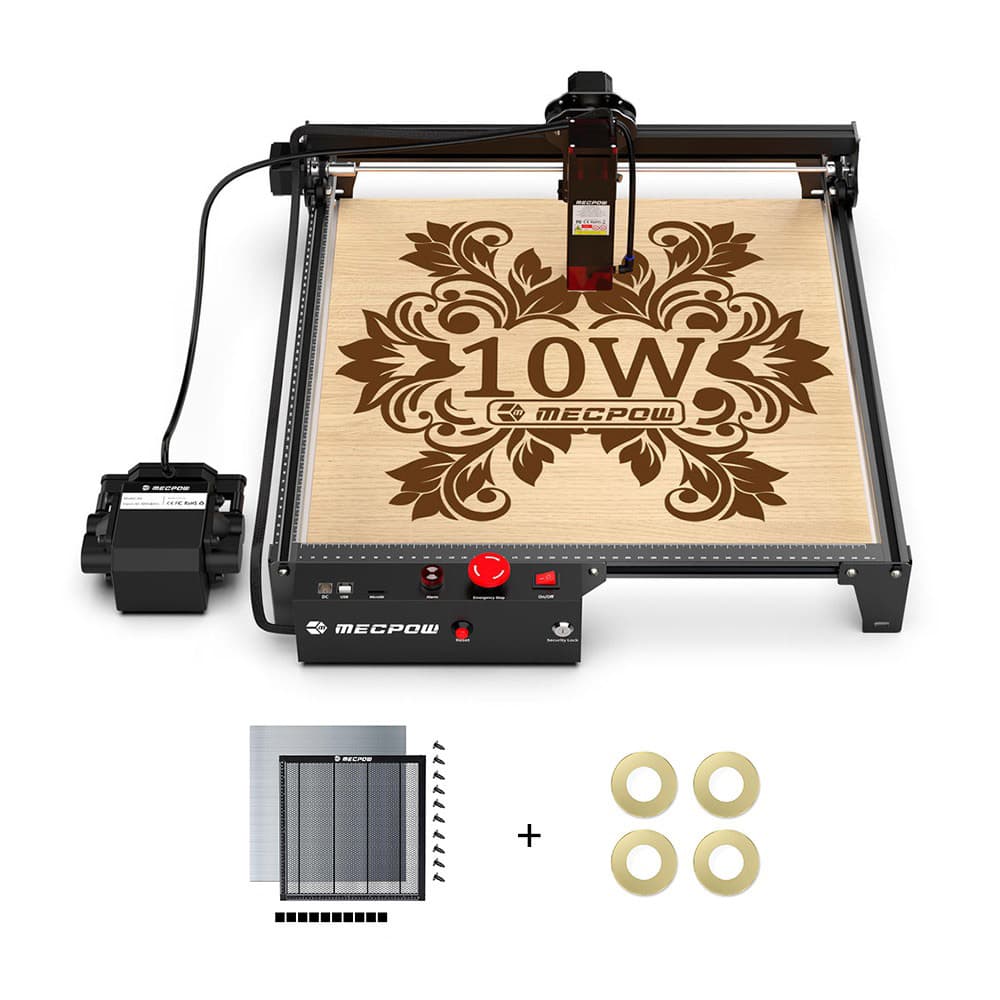 Mecpow X3 Pro 10W Gravador a laser com sistema de assistência de ar Cama laser H44 4 peças de lentes