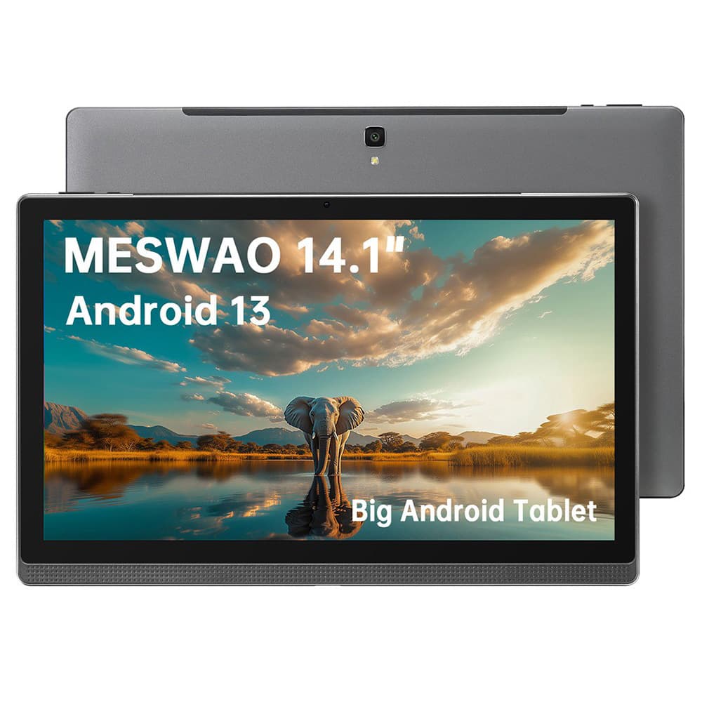 Tablet MESWAO B1 de 14,1 polegadas, 6 GB de RAM, 128 GB de armazenamento, plugue europeu, cinza.