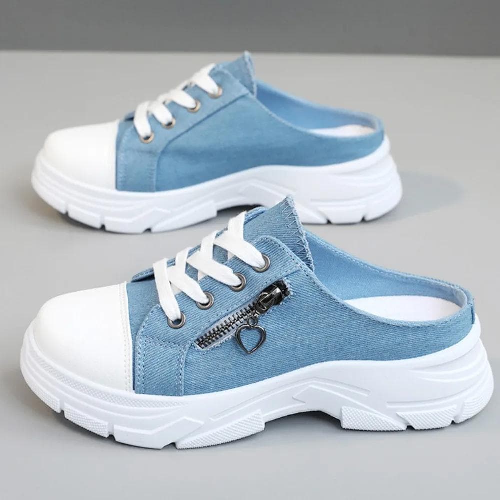 Canvas Half Dragged Women's Shoes Spring Summer Breathable Thick Soled Height Increasing Casual Shoes Fashion Slippers Women cm cor de laranja