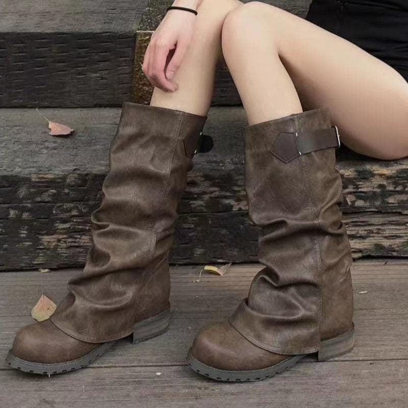 moda Mulheres Plataforma Botas Altas até o Joelho Fad Salto Médio Sapatos de Couro Marca Designer Sapatos Novos Mulher Tendência 2025 Gótico